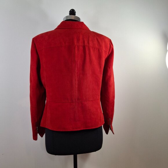 Peplum Crop Sz 16P Conrad C Proportion Petite Red Suede Blazer Jacket Zip Lined - Picture 8 of 15